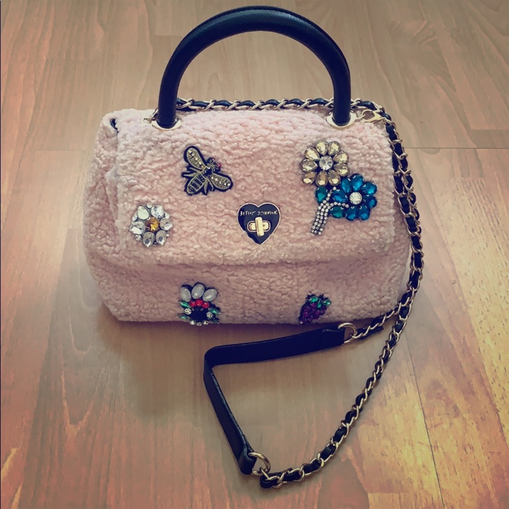 Betsey Johnson Curly Girl Sherpa Satchel Purse